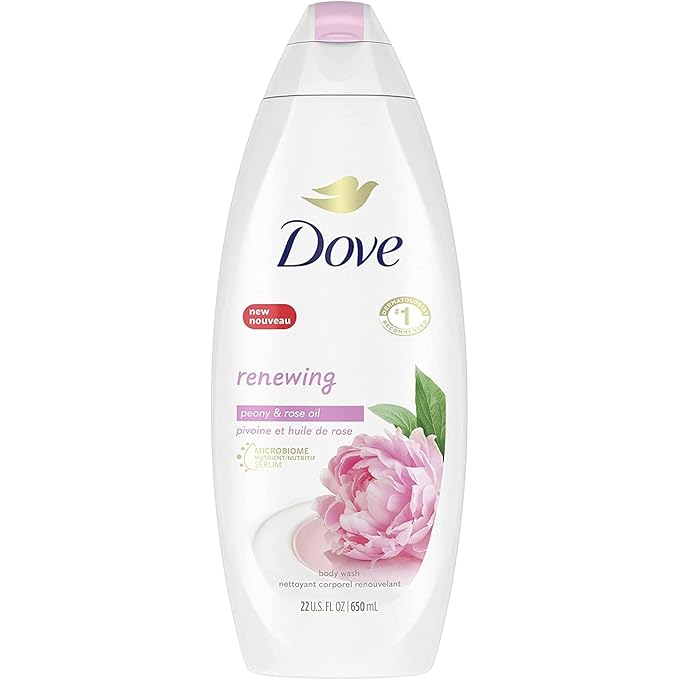 Dove Body Wash 100% Gentle Cleansers, Sulfate Free Peony and Rose Oil Effectively Washes Away Bacteria While Nourishing Your Skin, 22 Fl Oz (Pack of 4)